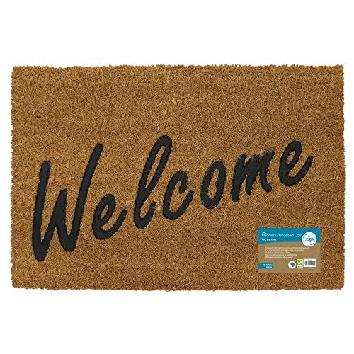 JVL Rubber Embossed PVC Backed Coir Doormat, 40x60cm