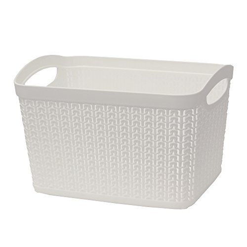 JVL Knit Design Loop Plastic Rectangular Small Storage Basket with Handles - 6 Litre