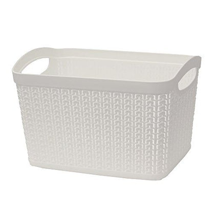 JVL Knit Design Loop Plastic Rectangular Small Storage Basket with Handles - 6 Litre