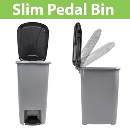 JVL Slim Plastic Lidded Foot Pedal Waste Bin, Grey