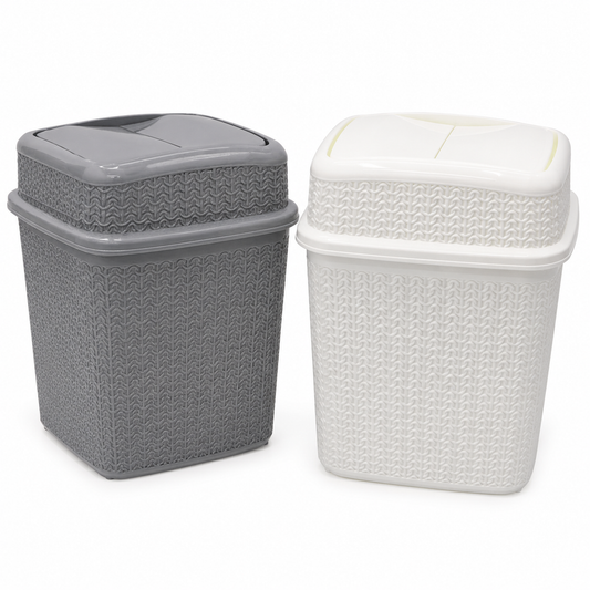 JVL Knitted Plastic Rectangular Laundry Basket with Lid