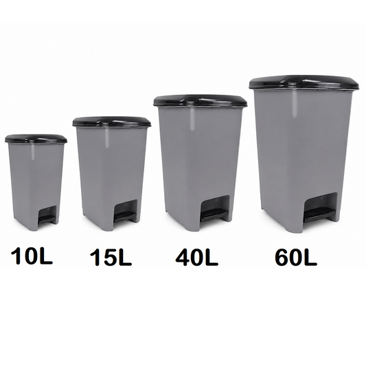 JVL Slim Plastic Lidded Foot Pedal Waste Bin, Grey