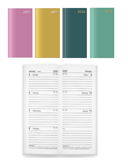 2026 Diary Slim Pocket Week To View Hardback Colours
